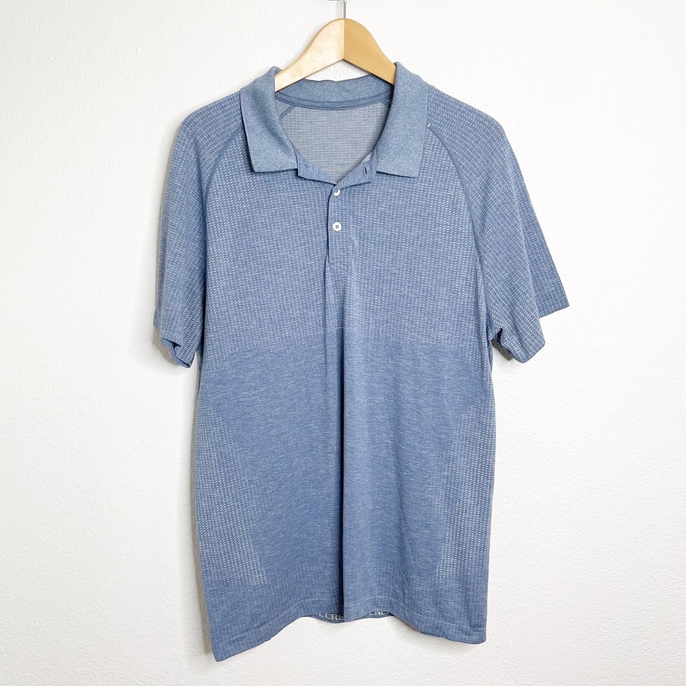 Lululemon Mens Metal Vent Tech Polo Shirt Blue Heathered Short Sleeve Size L